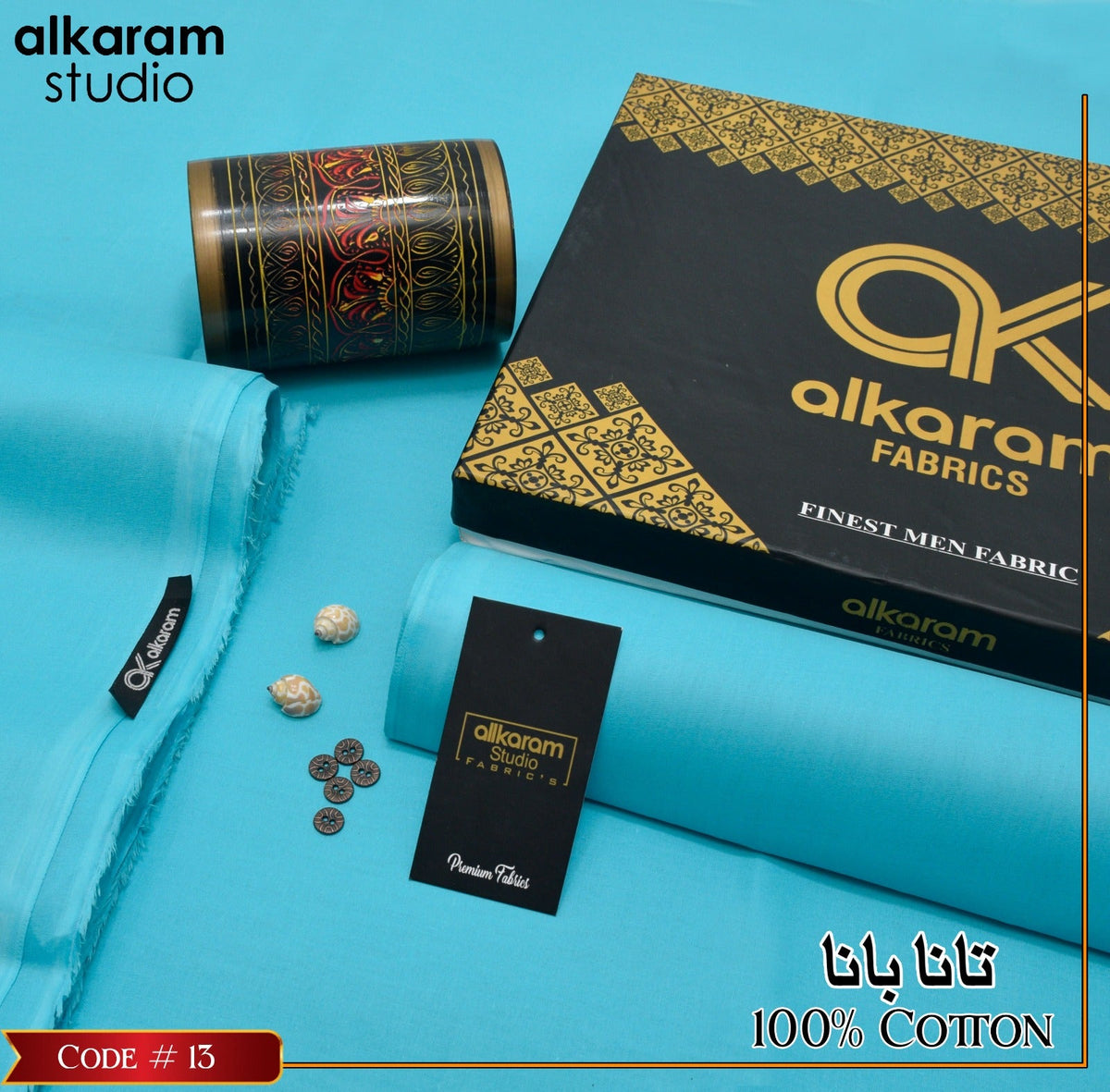 Al-karam 100% Pure Cotton-Aqua Blue-Unstitched Men's Wear-Allow To Open
