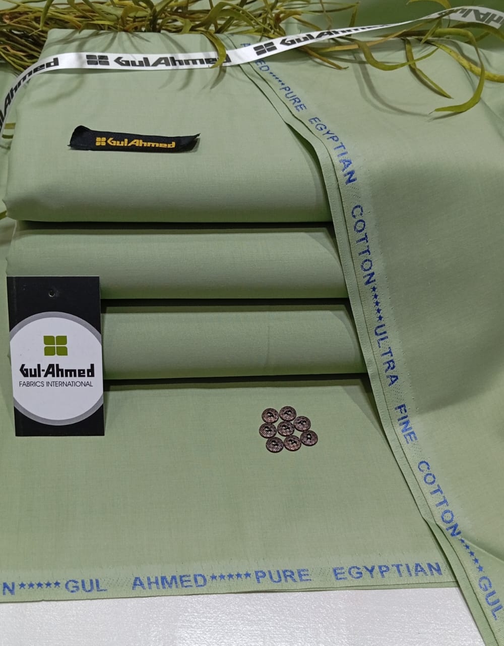 Gul Ahmed Premium Egyptian Cotton-Sage Green-Unstitched Men’s Fabric