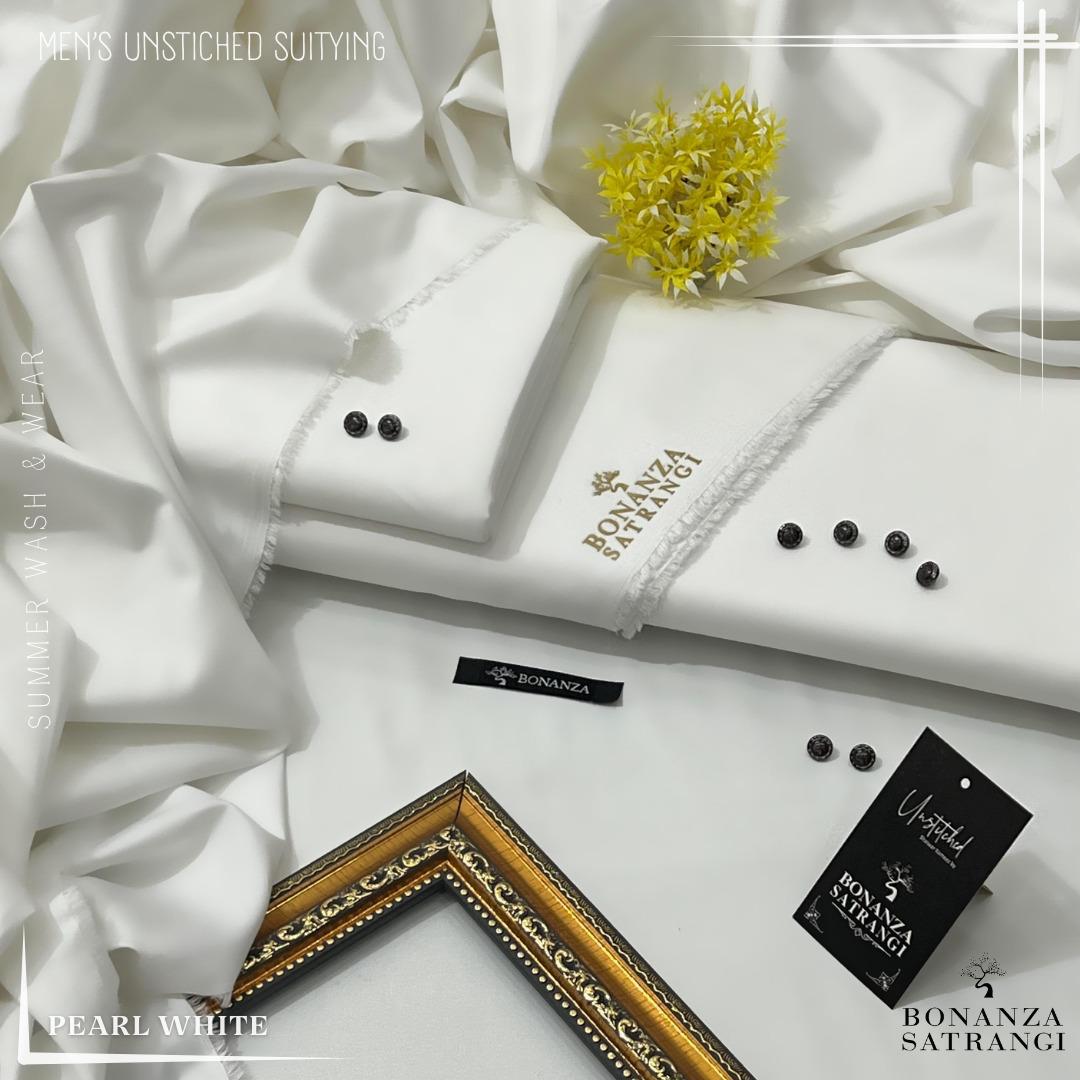 Bonanza Satrangi Pearl White Premium Wash & Wear – Unstitched Men’s Suit