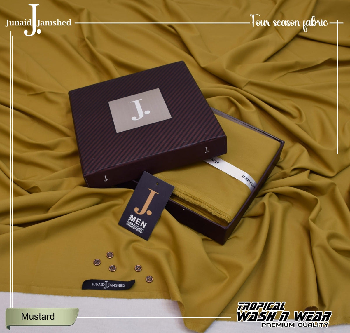Junaid Jamshed Mustard Tropical Premium Wash & Wear – Men’s Unstitched Four-Season Suit 2026