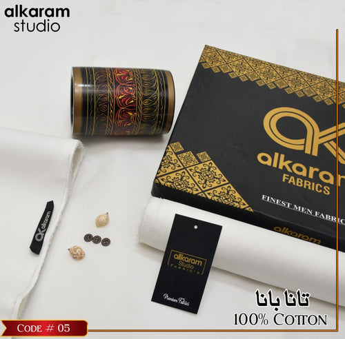 Al-karam 100% Pure Cotton-Off-White-Unstitched Men's Wear-Allow To Open