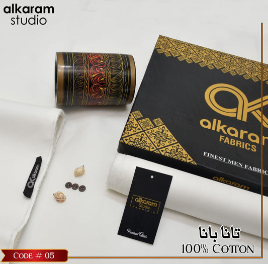Al-karam 100% Pure Cotton-Off-White-Unstitched Men's Wear-Allow To Open