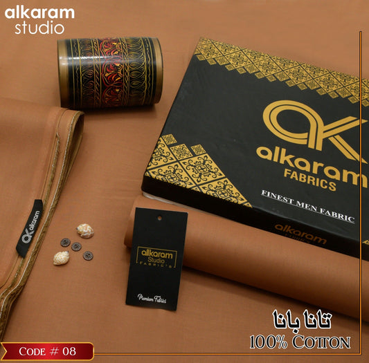 Al-karam 100% Pure Cotton-Camel Brown-Unstitched Men's Wear-Allow To Open