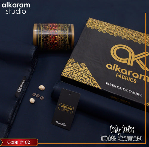 Al-karam 100% Pure Cotton-Dark Navy Blue-Unstitched Men's Wear-Allow To Open