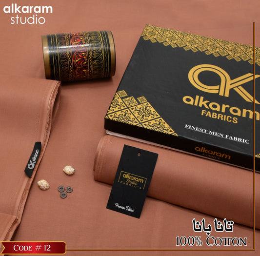 Al-karam 100% Pure Cotton-Rust Brown-Unstitched Men's Wear-Allow To Open