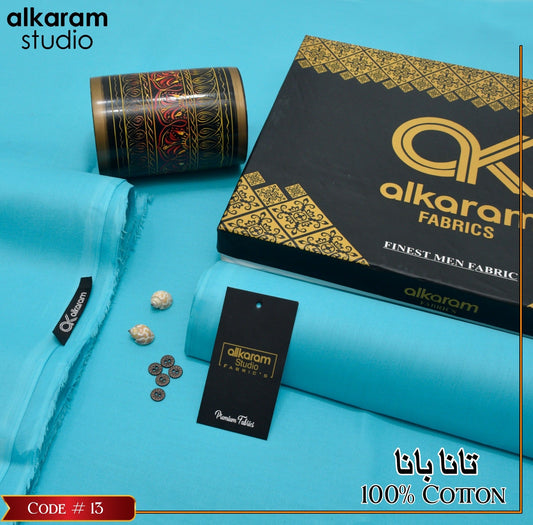 Al-karam 100% Pure Cotton-Aqua Blue-Unstitched Men's Wear-Allow To Open