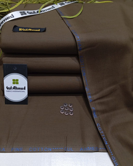 Gul Ahmed Premium Egyptian Cotton-Dark Chocolate Brown-Unstitched Men’s Fabric