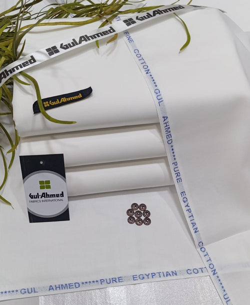 Gul Ahmed Premium Egyptian Cotton-Pure White-Unstitched Men’s Fabric