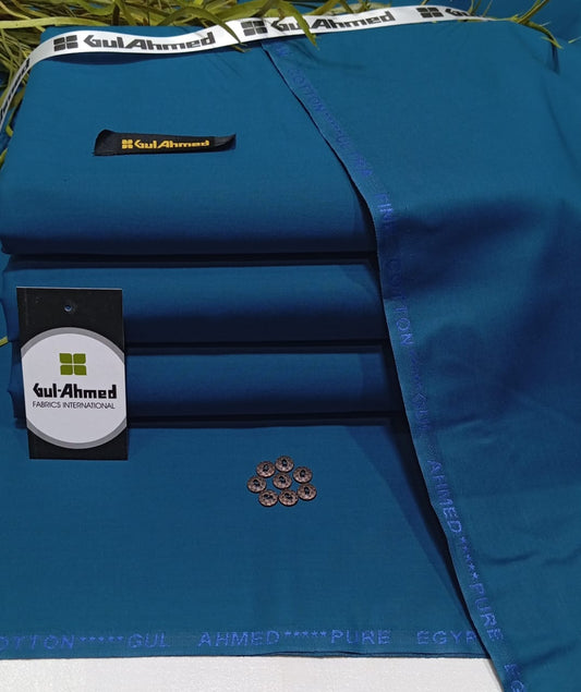 Gul Ahmed Premium Egyptian Cotton-Deep Teal Blue-Unstitched Men’s Fabric