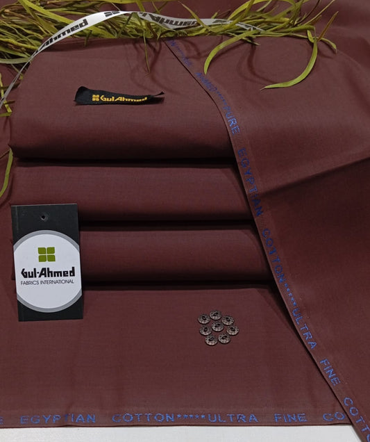 Gul Ahmed Premium Egyptian Cotton-Burgundy-Unstitched Men’s Fabric