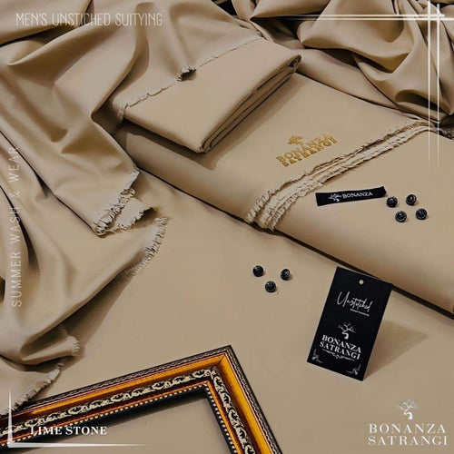 Bonanza Satrangi Limestone Beige Premium Wash & Wear – Unstitched Men’s Suit