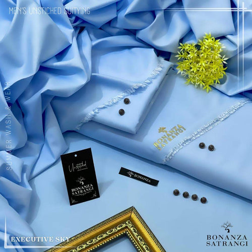 Bonanza Satrangi Royal Sky Blue  Premium Wash & Wear – Unstitched Men’s Suit