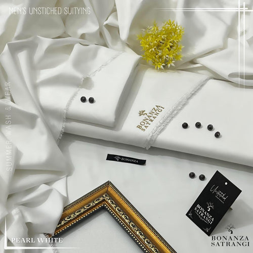 Bonanza Satrangi Pearl White Premium Wash & Wear – Unstitched Men’s Suit
