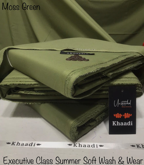 Khaadi Moss Green Class Soft Summer Wash & Wear – Men’s Unstitched Suit