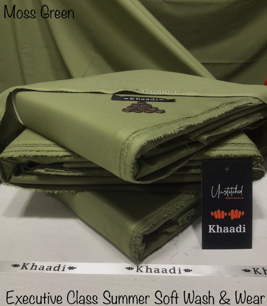 Khaadi Moss Green Class Soft Summer Wash & Wear – Men’s Unstitched Suit