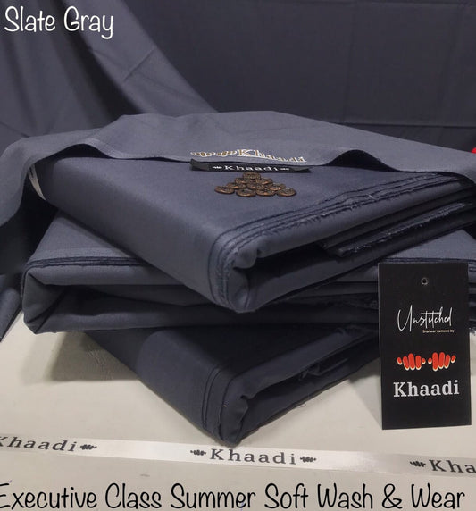 Khaadi Slate Grey Class Soft Summer Wash & Wear – Men’s Unstitched Suit