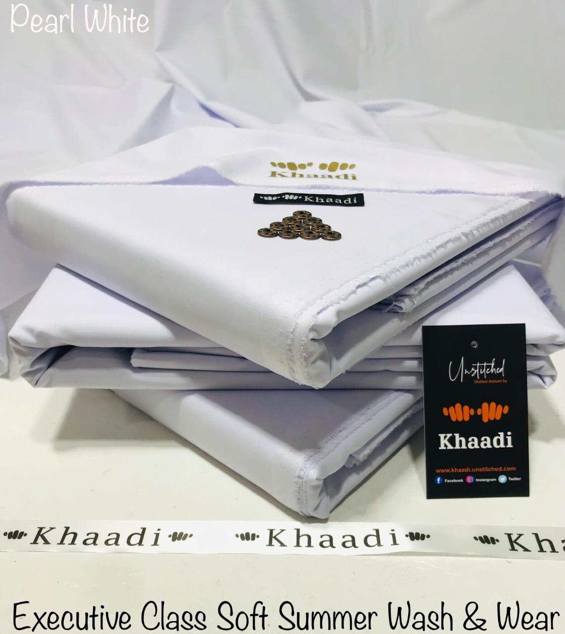 Khaadi Pearl White Class Soft Summer Wash & Wear – Men’s Unstitched Suit
