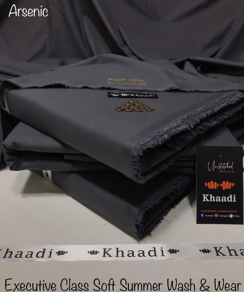 Khaadi Arsenic Grey Executive Class Soft Summer Wash & Wear – Men’s Unstitched Suit