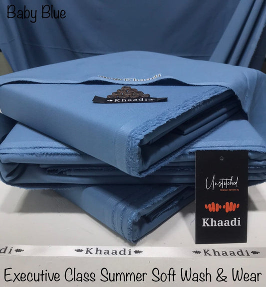 Khaadi Baby Blue  Executive Class Soft Summer Wash & Wear – Men’s Unstitched Suit