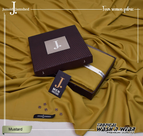 Junaid Jamshed Mustard Tropical Premium Wash & Wear – Men’s Unstitched Four-Season Suit 2026