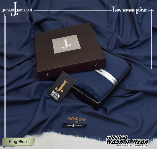 Junaid Jamshed King Blue Tropical Premium Wash & Wear – Men’s Unstitched Four-Season Suit 2026