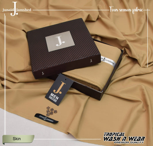 Junaid Jamshed Skin Beige Tropical Premium Wash & Wear – Men’s Unstitched Four-Season Suit 2026