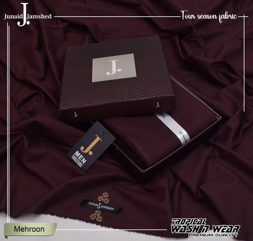 Junaid Jamshed Maroon Tropical Premium Wash & Wear – Men’s Unstitched Four-Season Suit 2026