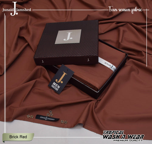Junaid Jamshed Brick Red Tropical Premium Wash & Wear – Men’s Unstitched Four-Season Suit 2026