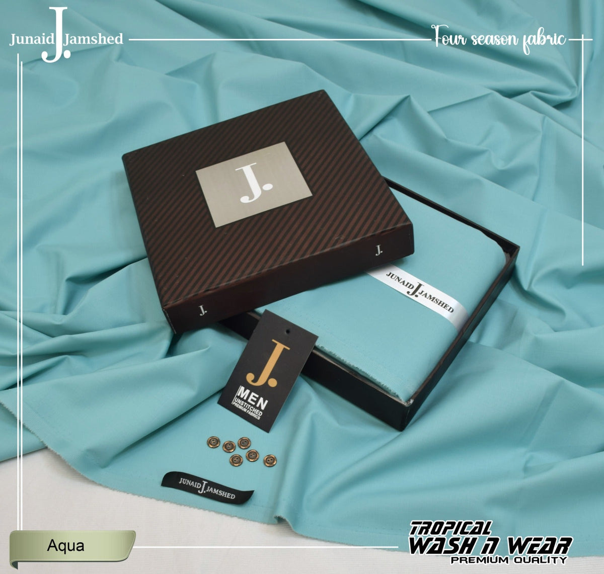 Junaid Jamshed Aqua Tropical Premium Wash & Wear – Men’s Unstitched Four-Season Suit 2026