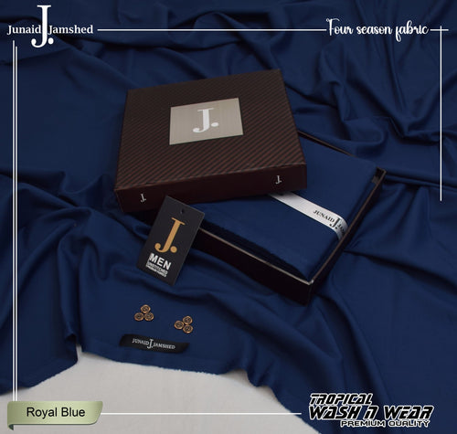 Junaid Jamshed Royal Blue Tropical Premium Wash & Wear – Men’s Unstitched Four-Season Suit 2026