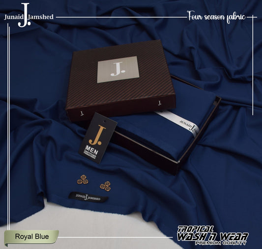 Junaid Jamshed Royal Blue Tropical Premium Wash & Wear – Men’s Unstitched Four-Season Suit 2026
