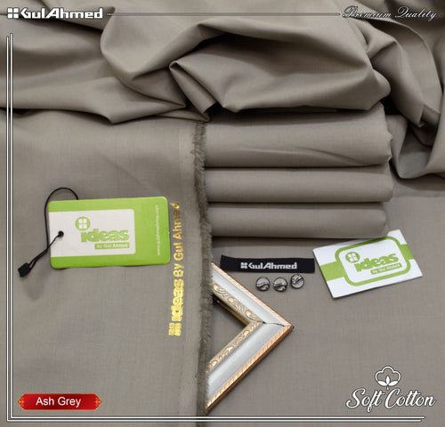 Gul Ahmed 100%Cotton- Ash Grey Unstitched Men's Wear | Best For Summer
