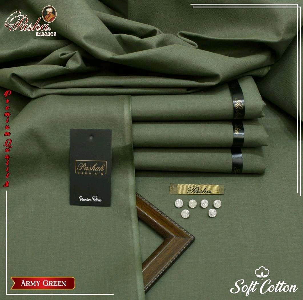 Pasha Army Green Premium Plus Eggplant Soft Cotton Unstitched Men’s Suit